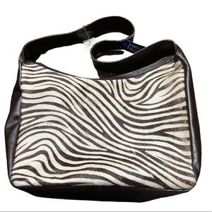 Andrea Viccaro Italy Zebra Calf Hair Tote Bag NWT Genuine Leather 13” BrownWhite